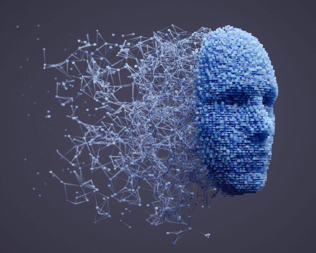 Face in a modern world background